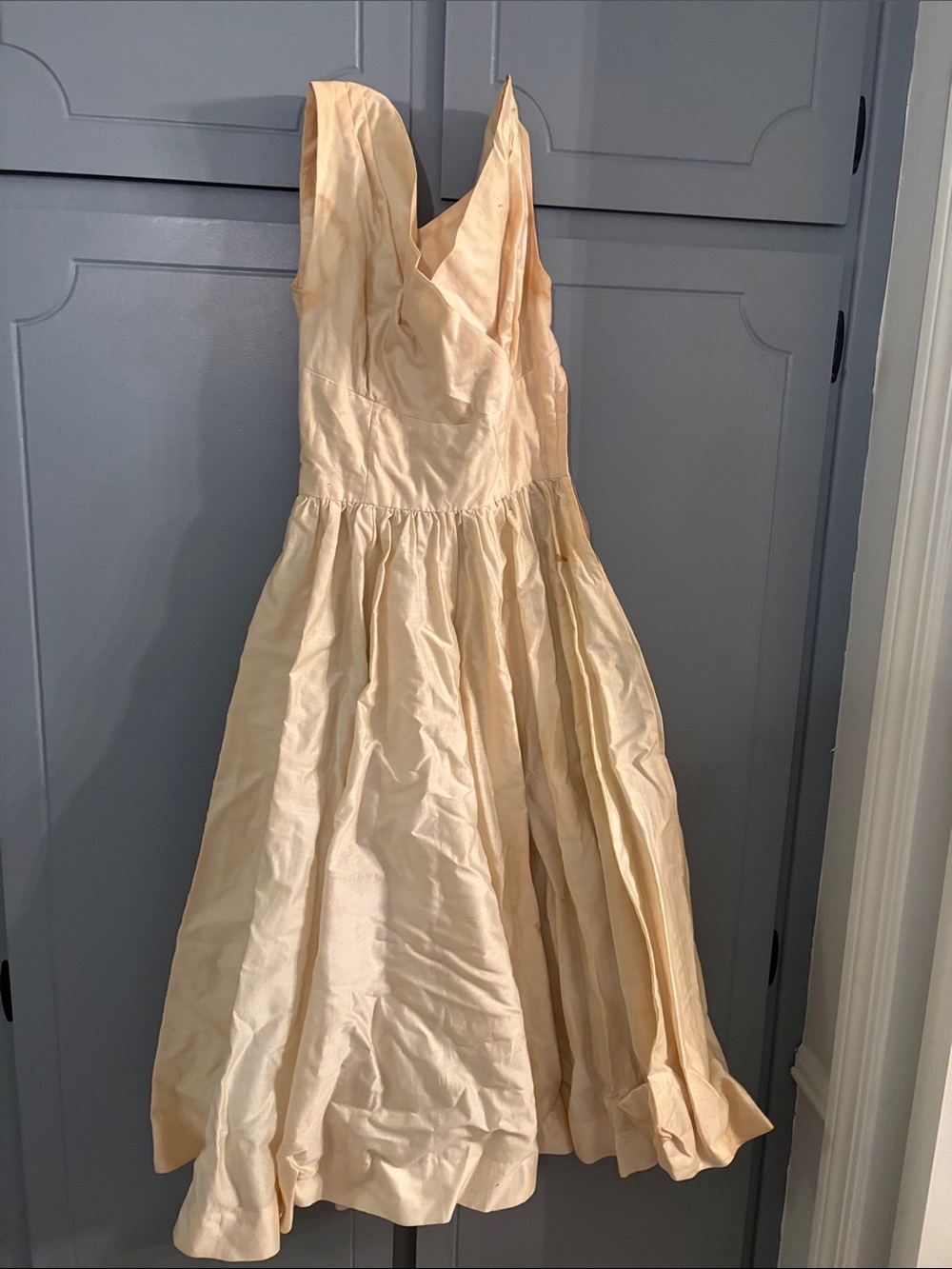 Vintage retro  undergarment Soft Champagne V-Neck Full Skirt Dress